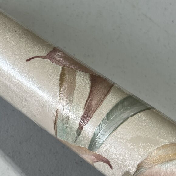 Roll of Vtg Peach Pink Floral Calla Lily Wallpaper Luxury Vinyl 90s Pearl Sheen - Picture 7 of 15